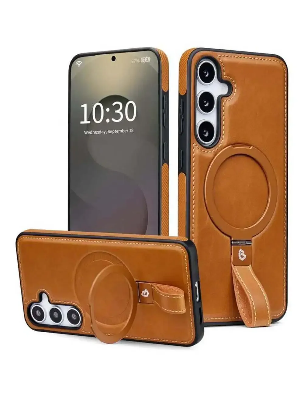 Samsung Galaxy S25 Plus & S24 Plus Leather Case with Stand, Brown